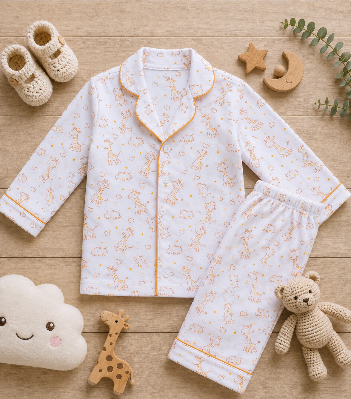 Organic muslin cotton night suit in Hippo/ Giraffe