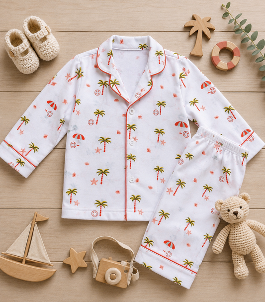 Organic muslin cotton night suit in Sea Side