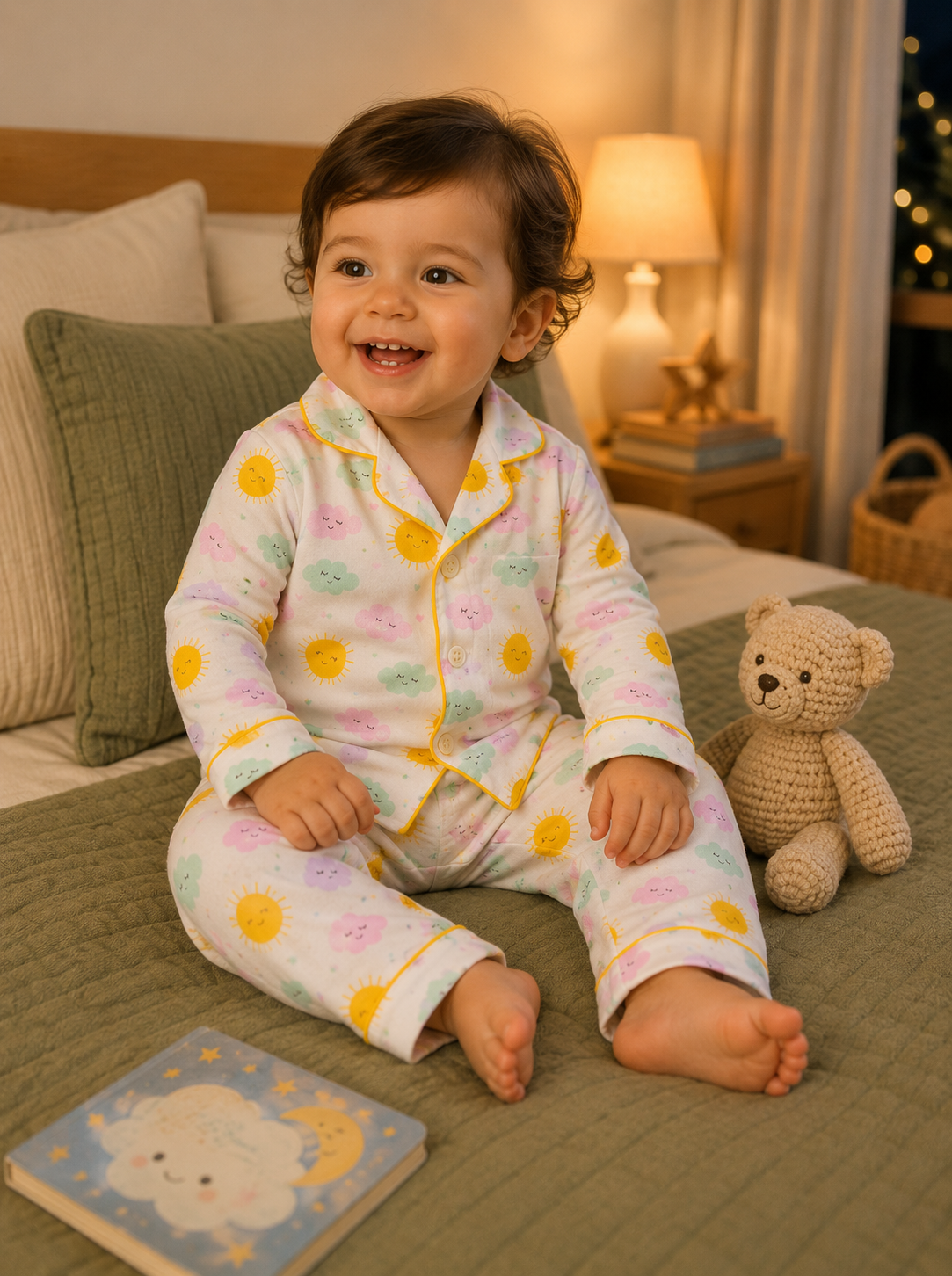 Organic muslin cotton night suit in Sun & Cloud