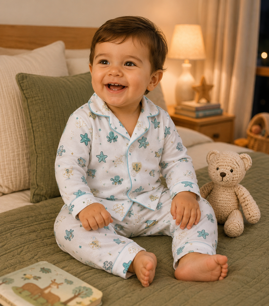 Organic muslin cotton night suit in Star Fish