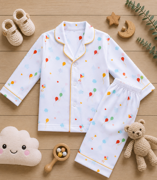 Organic muslin cotton night suit in Kite