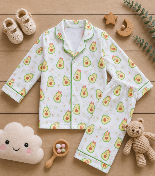 Organic muslin cotton night suit in Avacado