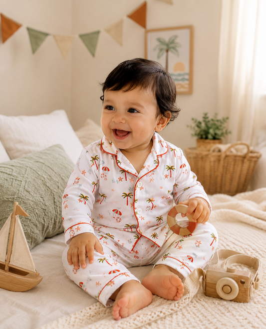 Organic muslin cotton night suit in Sea Side