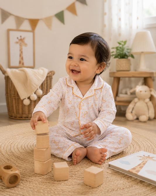 Organic muslin cotton night suit in Hippo/ Giraffe