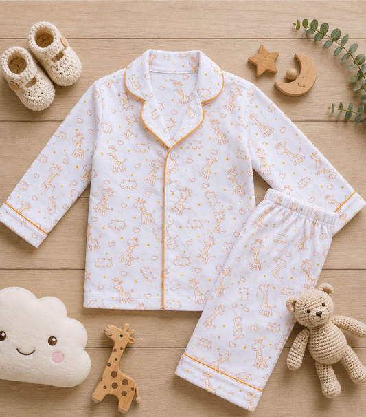 Organic muslin cotton night suit in Hippo/ Giraffe