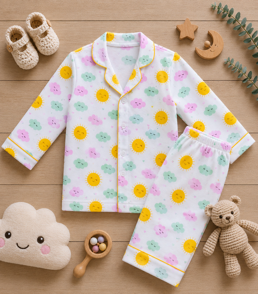 Organic muslin cotton night suit in Sun & Cloud